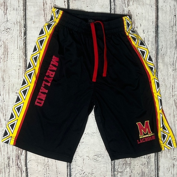 Maryland Terrapins Lacrosse Shorts Men’s Size XS Black Red Yellow Athletic - Picture 1 of 6